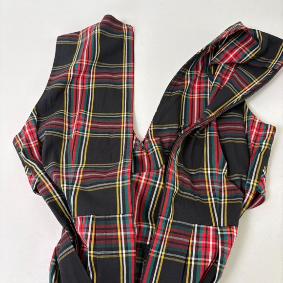J Crew V Neck Midi Wrap Dress Size 8 Black Red Tartan Plaid Sleeveless AG880 - Picture 13 of 13